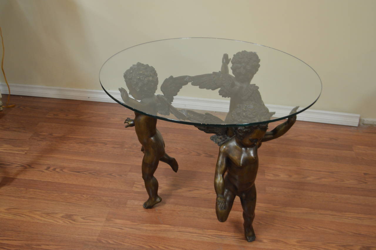 Bronze Cherubs Base Cocktail Table In Excellent Condition In Oakville, ON