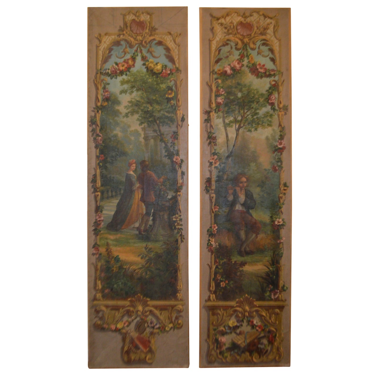 Pair of Large 19th Century Oil Paintings For Sale