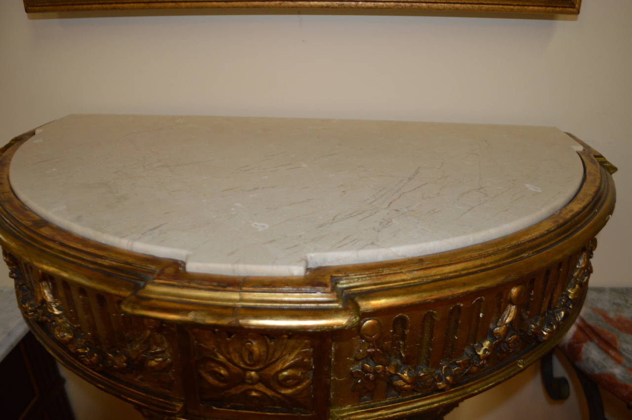 Wood Louis XVI Style Gilded Demilune Pedestal