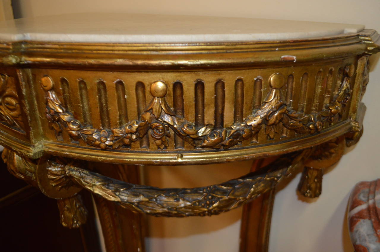 French Louis XVI Style Gilded Demilune Pedestal