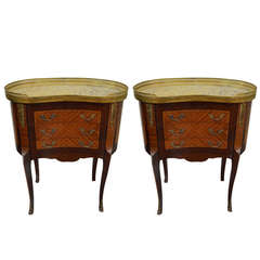 Pair of Transition Period Style Inlay Kidney Shape Side Tables