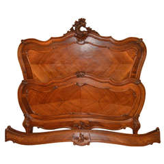 Louis XV Style Walnut Inlay Double Bed