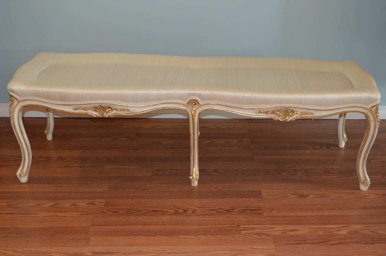 Louis XV Style Bench Showing Painted Showing Gilt Accent, for Custom Order For Sale 1