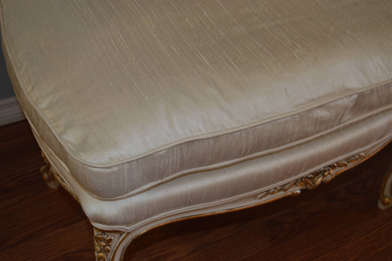Silk Louis XV Style Bench Showing Painted Showing Gilt Accent, for Custom Order For Sale