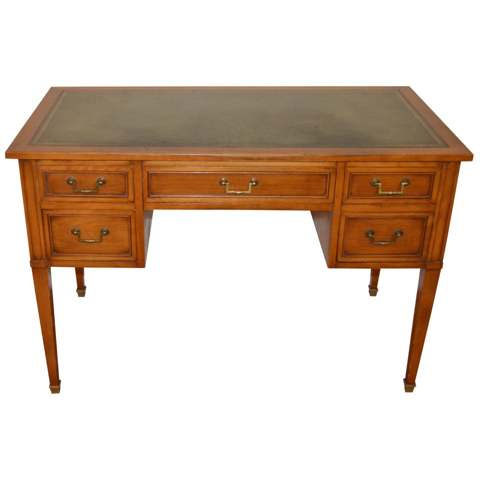 Louis XVI Style Fruitwood Desk with leather top and side drawers. For Sale