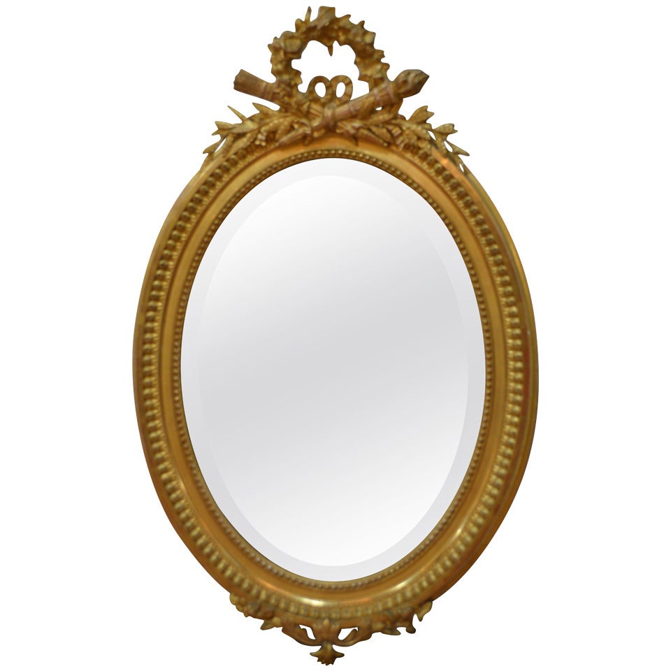 19th Century, Louis XVI Style Oval Gilded Mirror
