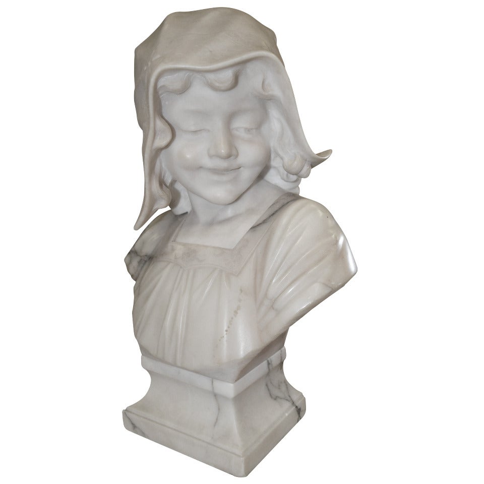 Marble Bust of Young Lady, Signed