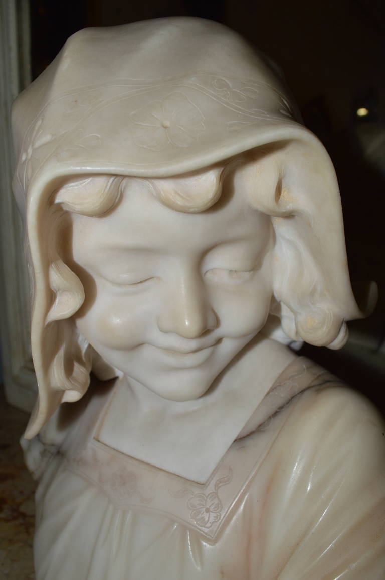 Neoclassical Marble Bust of Young Lady, Signed