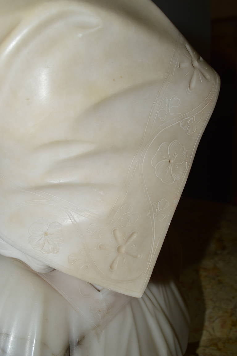 Italian Marble Bust of Young Lady, Signed