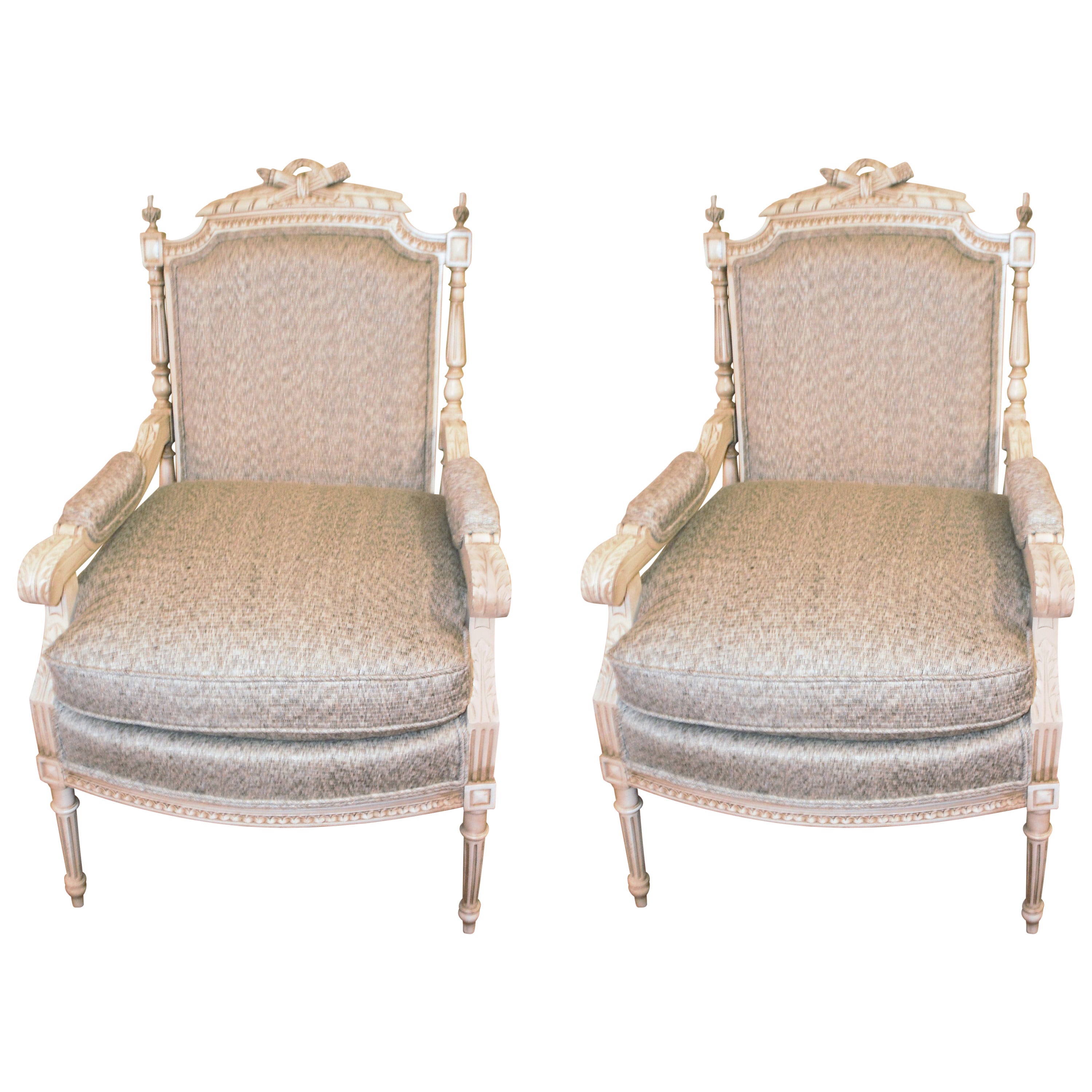 Pair of 19th Century Louis XVI Style Painted Armchairs For Sale