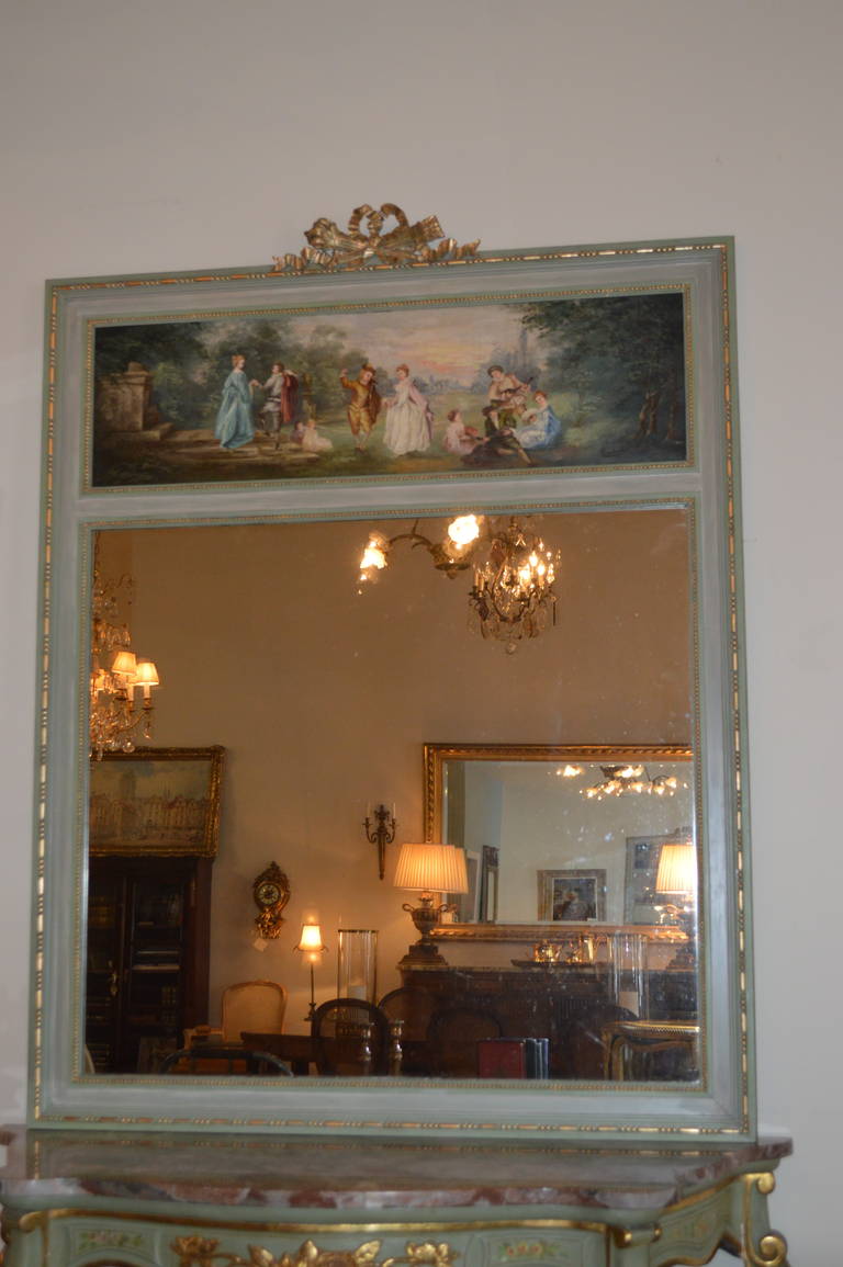 Louis XVI Style Painted Trumeau Mirror 4