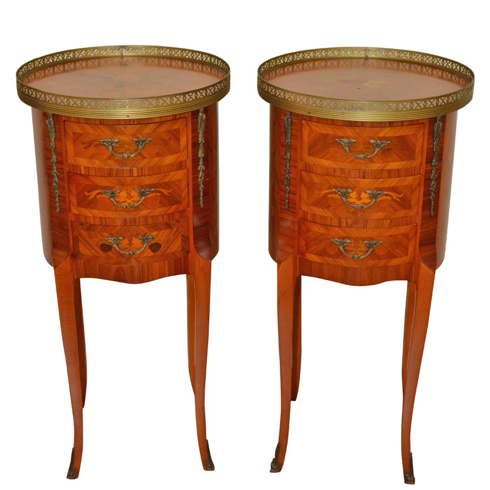 Pair of Louis XV style inlay round side tables