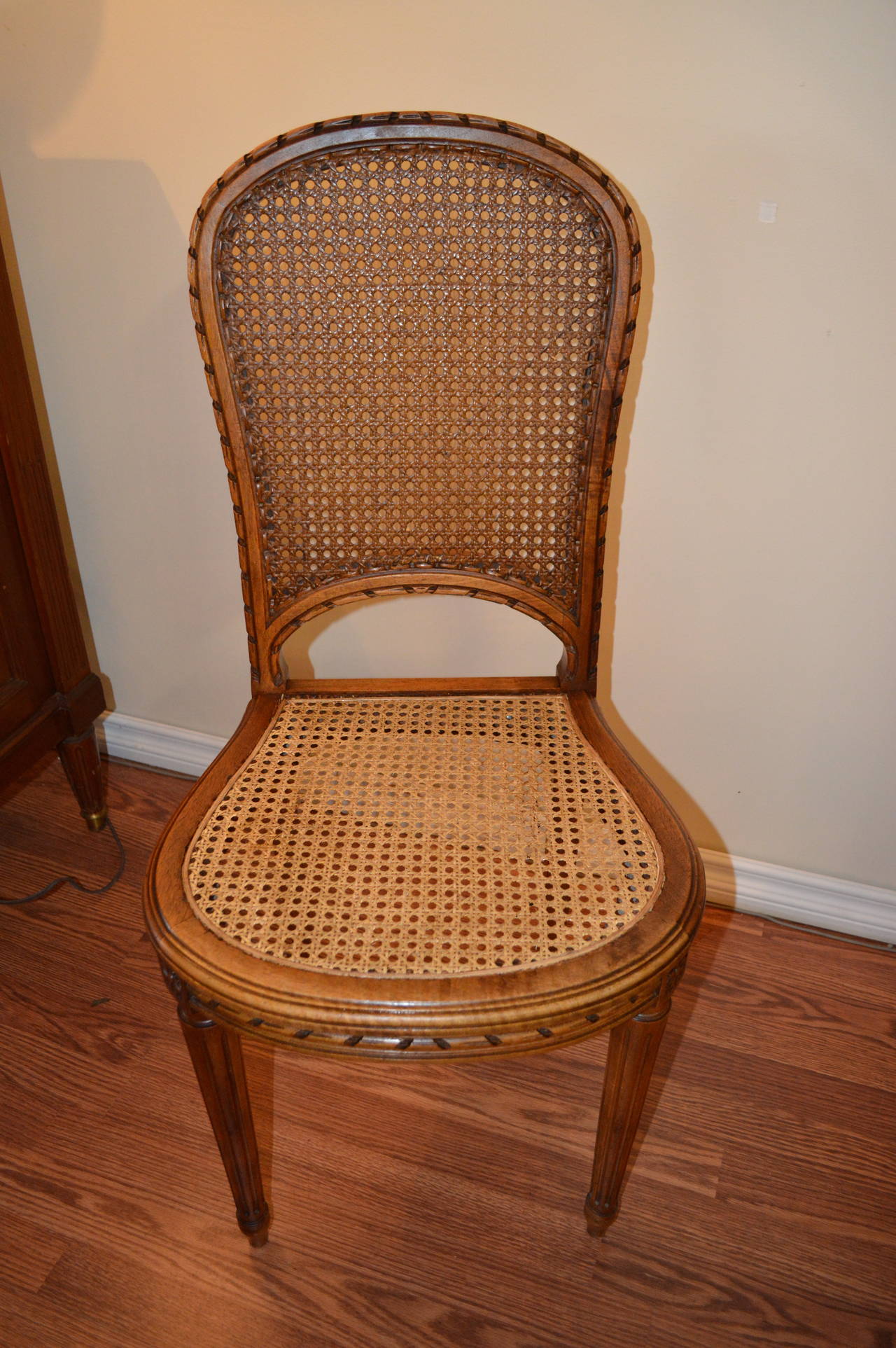 French Set of 8 Louis XVI Style wood and caned dining Chairs