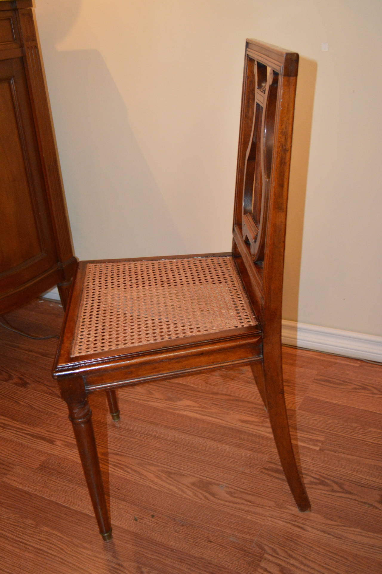 French Set of Six Mahogany Harp Back Dining Chairs