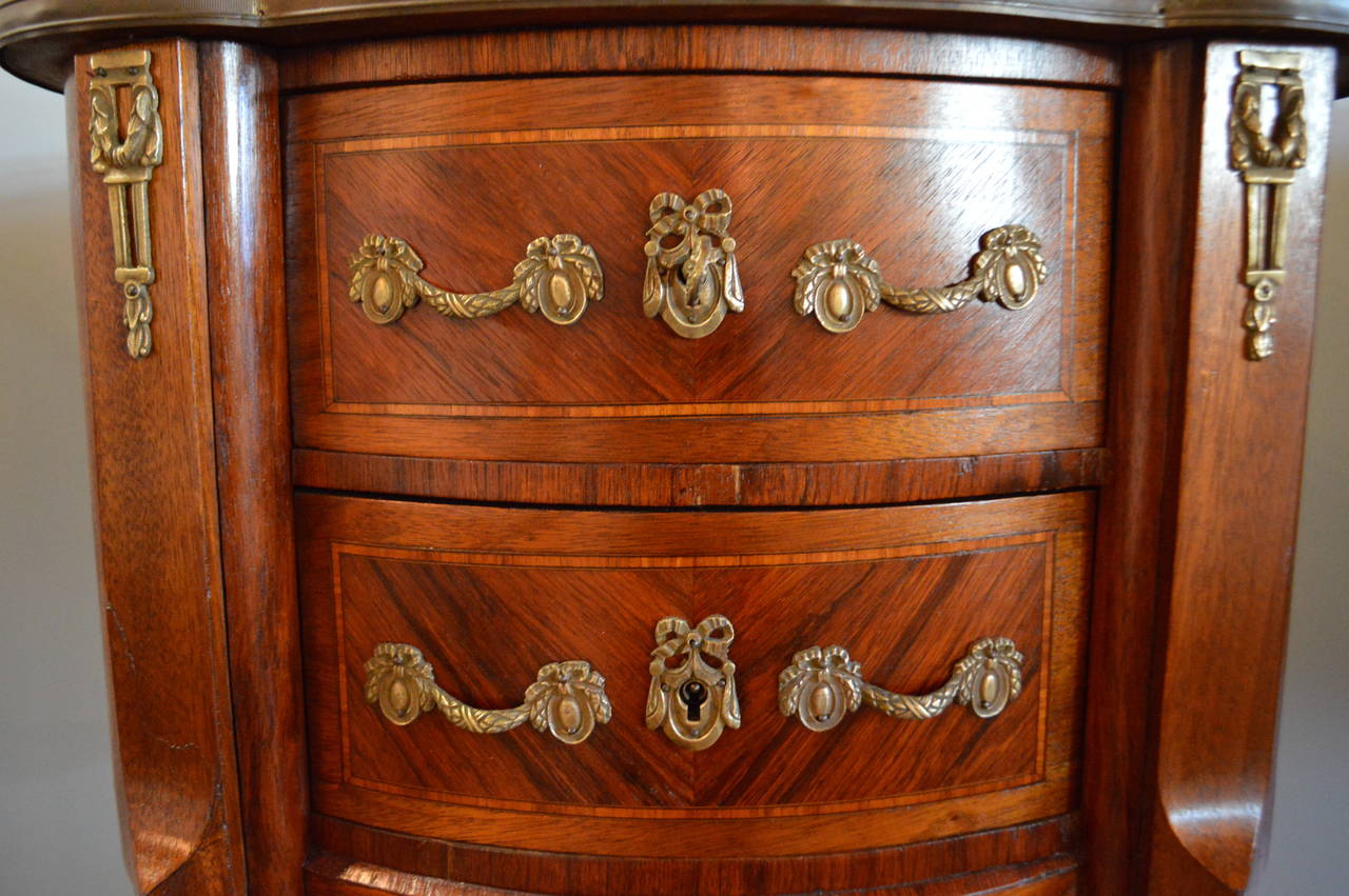 French Louis XV Style Inlay Kidney Shape Petite Commode