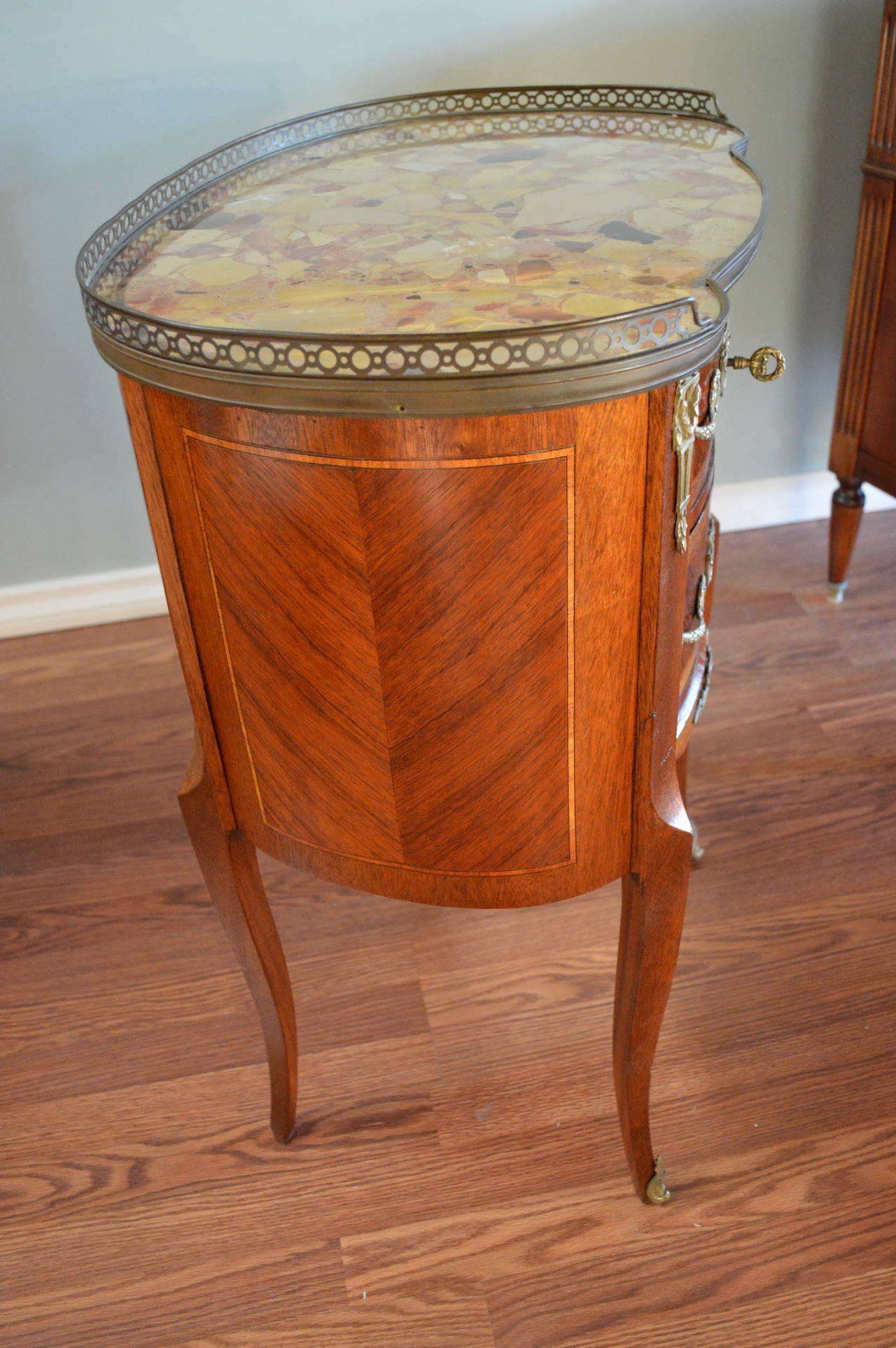 Marble Louis XV Style Inlay Kidney Shape Petite Commode