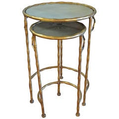 Vintage Nest of Two Gilded Metal Bamboo Style Side Tables