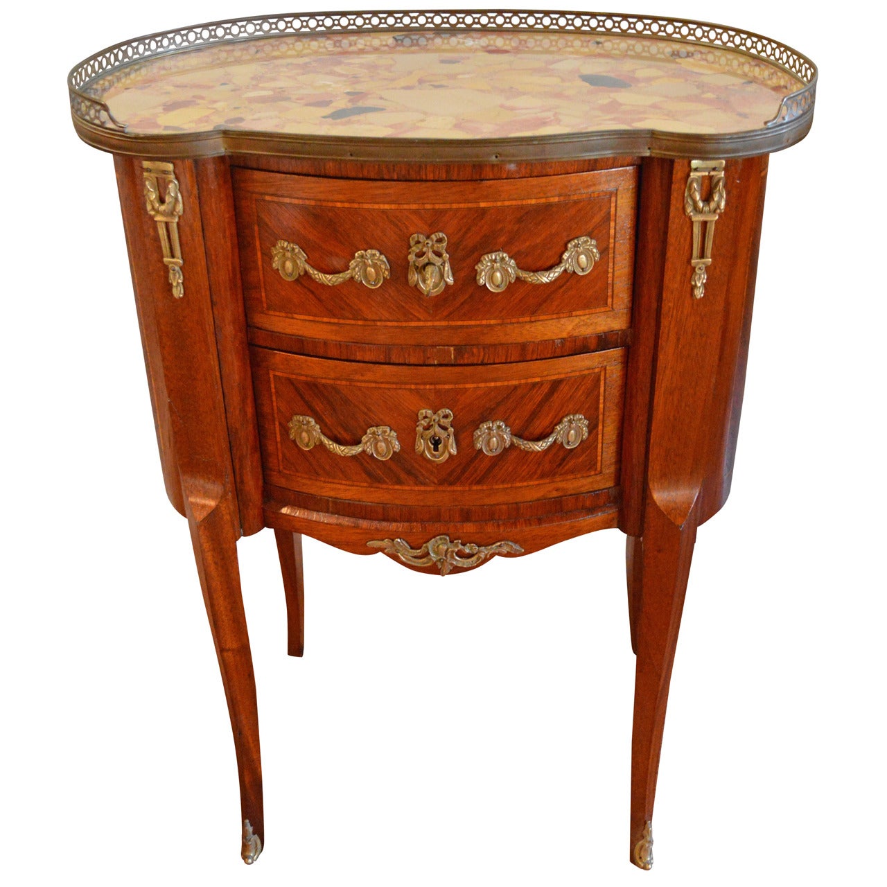 Louis XV Style Inlay Kidney Shape Petite Commode