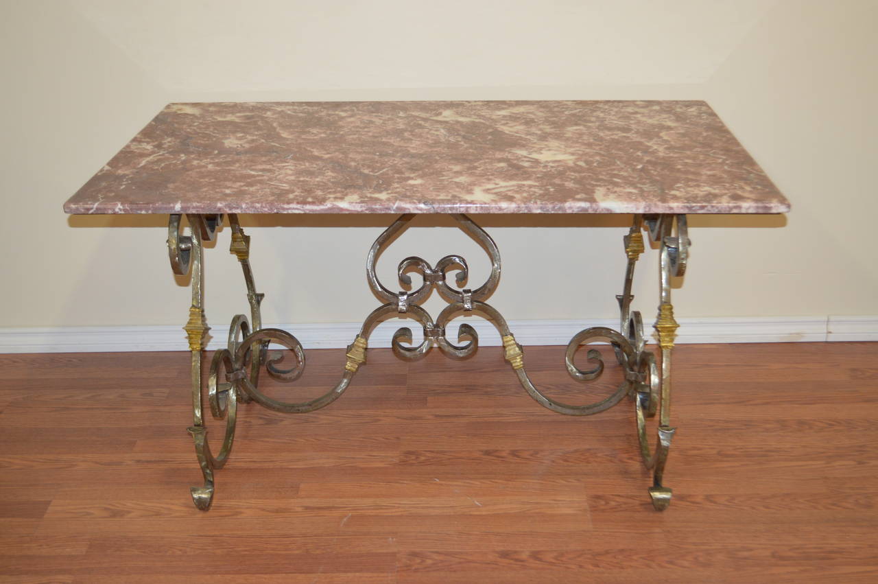 Wrought Iron Baker's Table with Marble Top