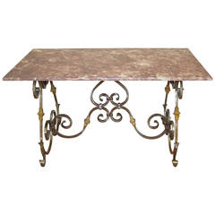 Wrought Iron Baker's Table with Marble Top