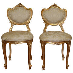 Pair of Louis XV Style Gilded Side Chairs