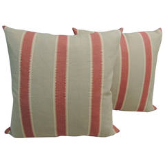 Pair of Red and Green Bennison Stripe Fabric Pillows