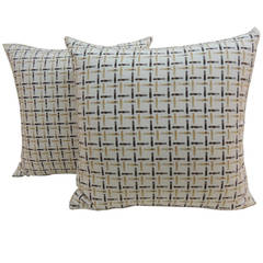 Pair of Vintage Plaid French Basket Weave Yellow Pillows