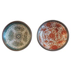 Pair of Imari Dishes Encased in Pewter