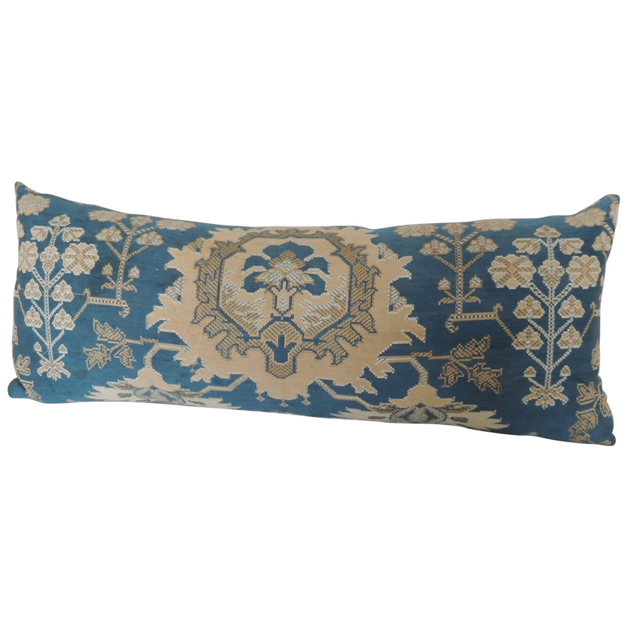 Arts and Crafts Blue Textile Bolster Pillow at 1stdibs