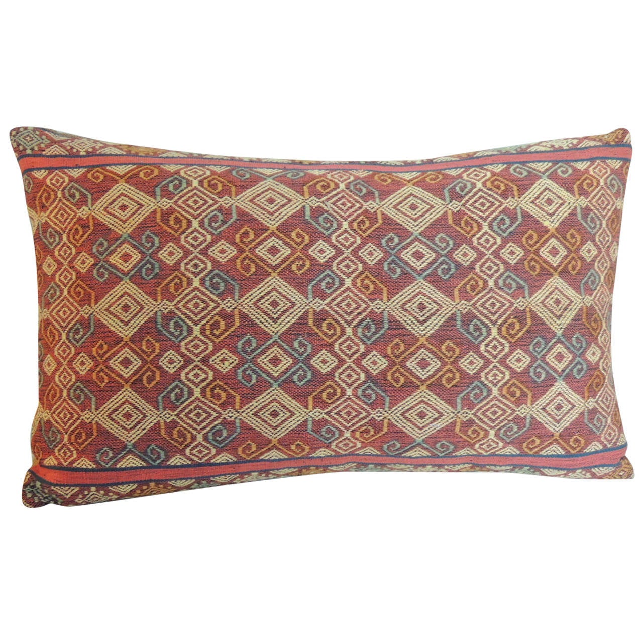 Vintage Colorful Tribal Orange Ikat Bolster Pillow at 1stdibs