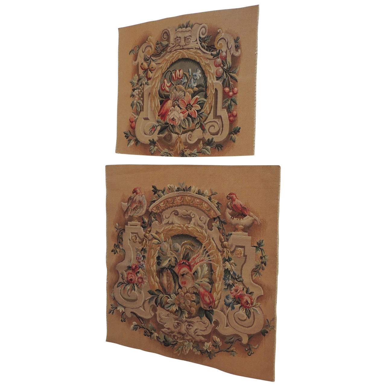 Pair of Floral Vintage Aubusson Tapestry Panels