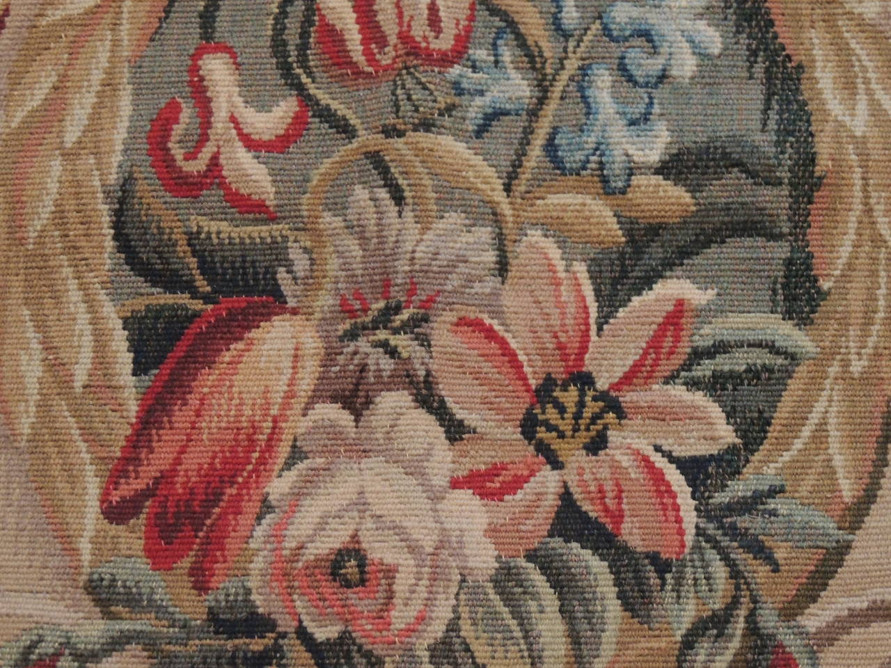 French Pair of Floral Vintage Aubusson Tapestry Panels