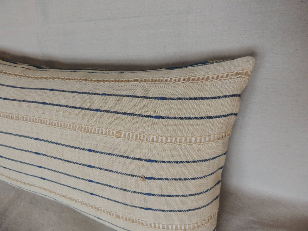English Arts & Crafts Blue Textile Bolster Pillow