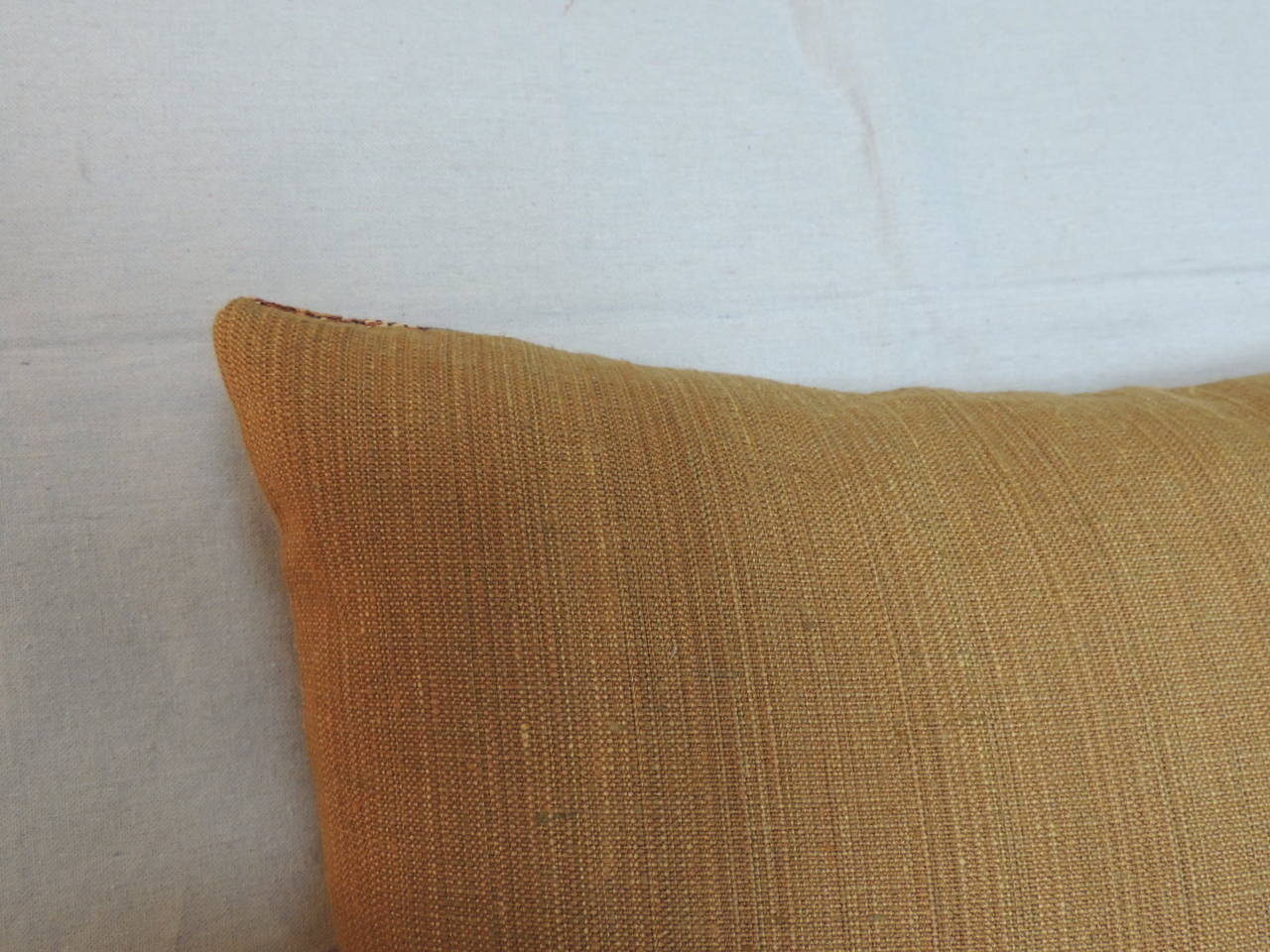 Hand-Crafted Vintage Colorful Tribal Orange Ikat Bolster Pillow