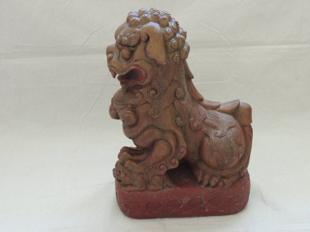 Chinese Export Large Wood Carved Foo Dog