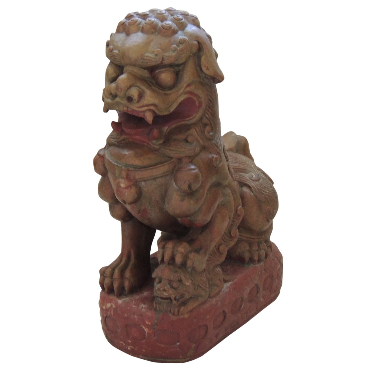 Large Wood Carved Foo Dog