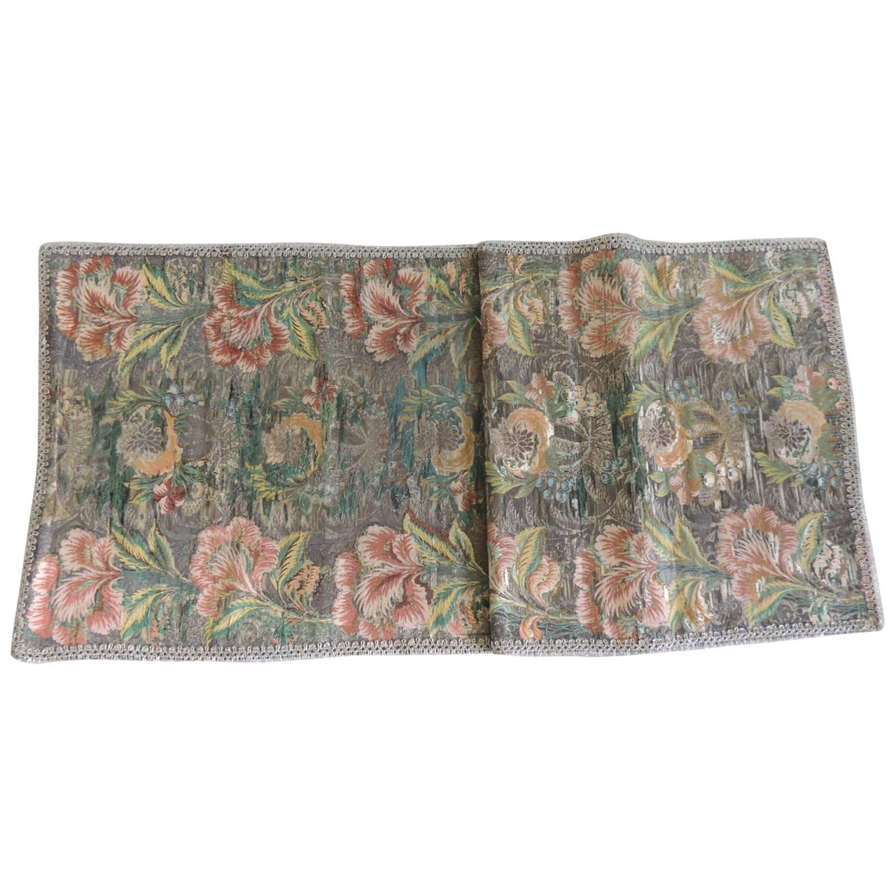 18th Century Green and Orange Woven French Silk Brocade Table Runner