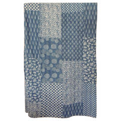 Quilted Blue and White Patchwork Blanket