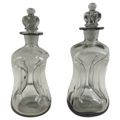 Pair of Pinched Vintage Holmegaard Deco Decanters