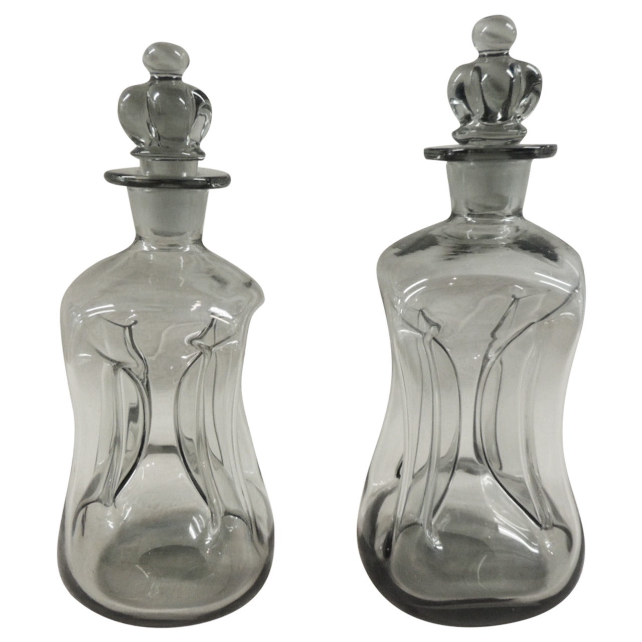 Pair of Pinched Vintage Holmegaard Deco Decanters