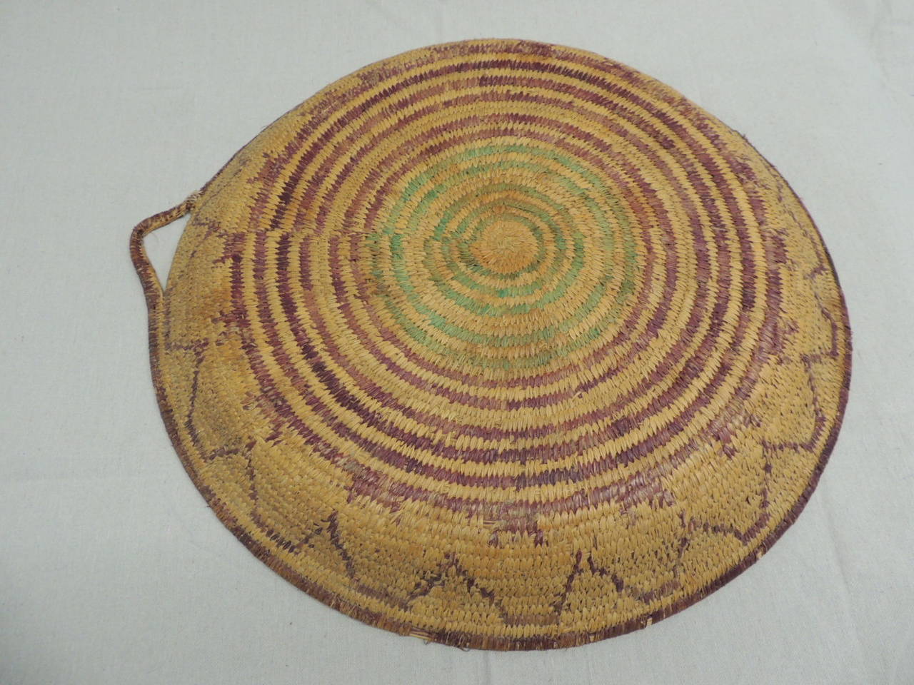 Hand-Woven Large Round Tribal Woven Artisanal Basket with Handle