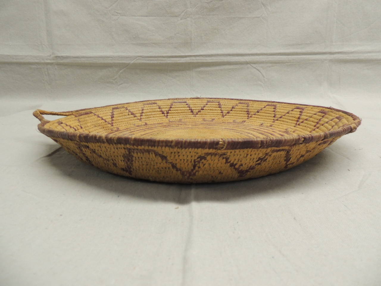 Moroccan Large Round Tribal Woven Artisanal Basket with Handle