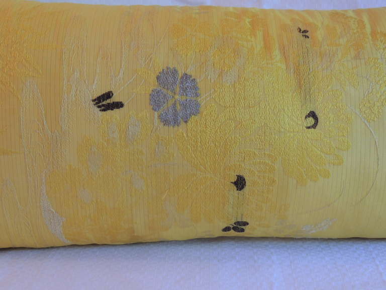Yellow Japanese Obi Bolster Pillow. In Excellent Condition In Oakland Park, FL