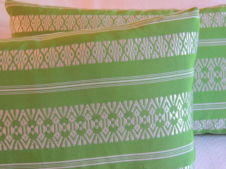 Pair of Vintage Japanese Silk Obi Lumbar Decorative Pillows For Sale at