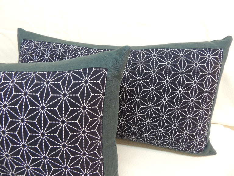 Japonisme Pair of Vintage Indigo Japanese Lumbar Pillows