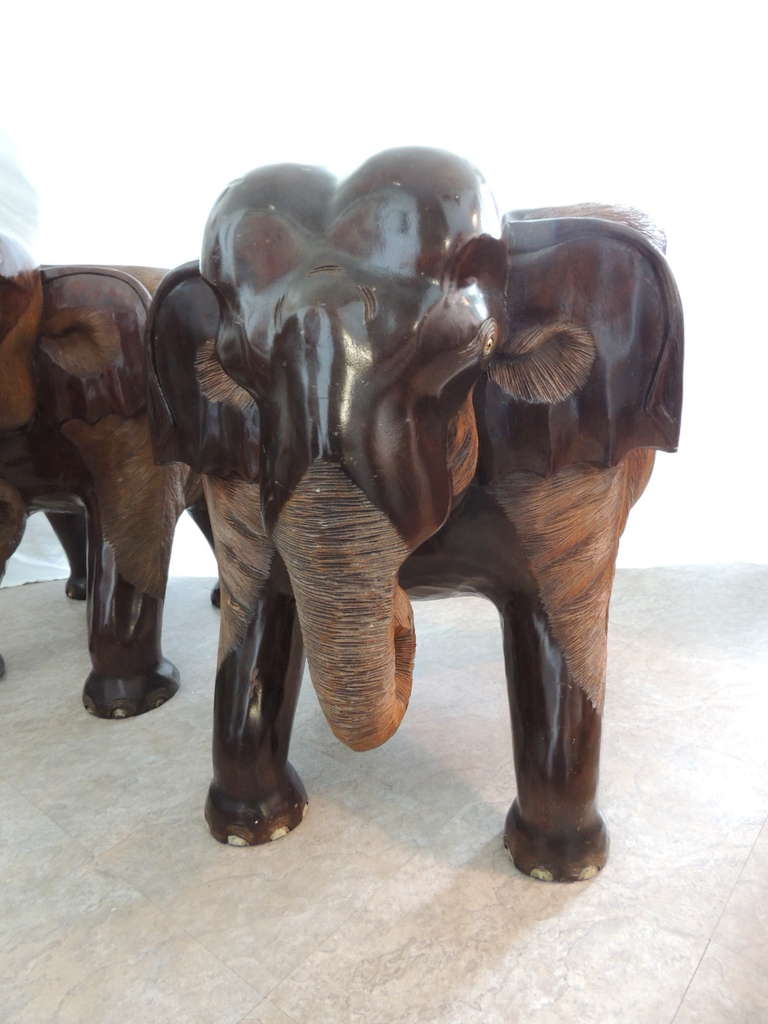 Indian Pair of Impressive Elephant Carved Chairs For Sale