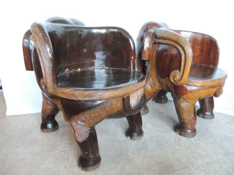 Pair of Impressive Elephant Carved Chairs For Sale 2