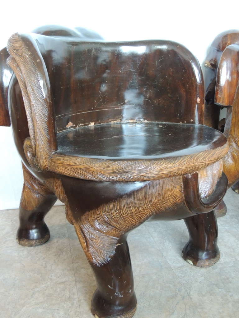 Pair of Impressive Elephant Carved Chairs For Sale 4