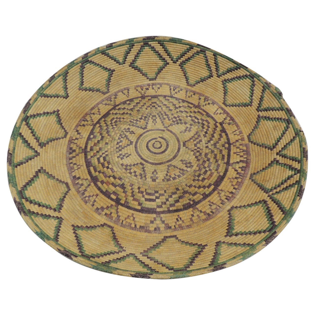 Large Round Artisanal Basket with Geometric Tribal Design