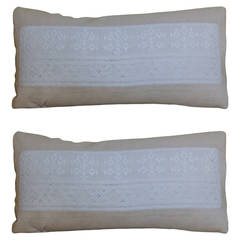 Antique Pair of Greek Isle Embroidery Lumbar Pillows